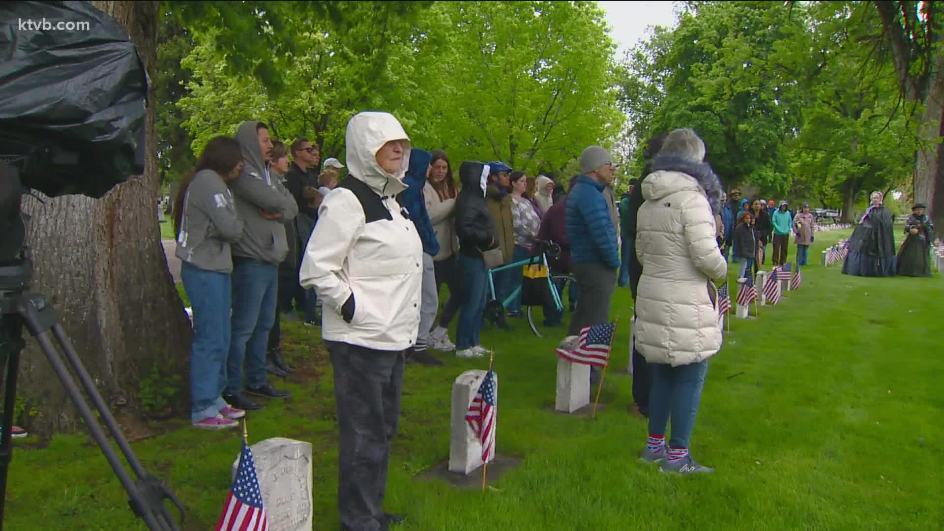 A Civil War volunteer group conducted their annual flag-raising ceremony, eulogy, and gun salute at the Silent Camp in Morris Hill Cemetery.