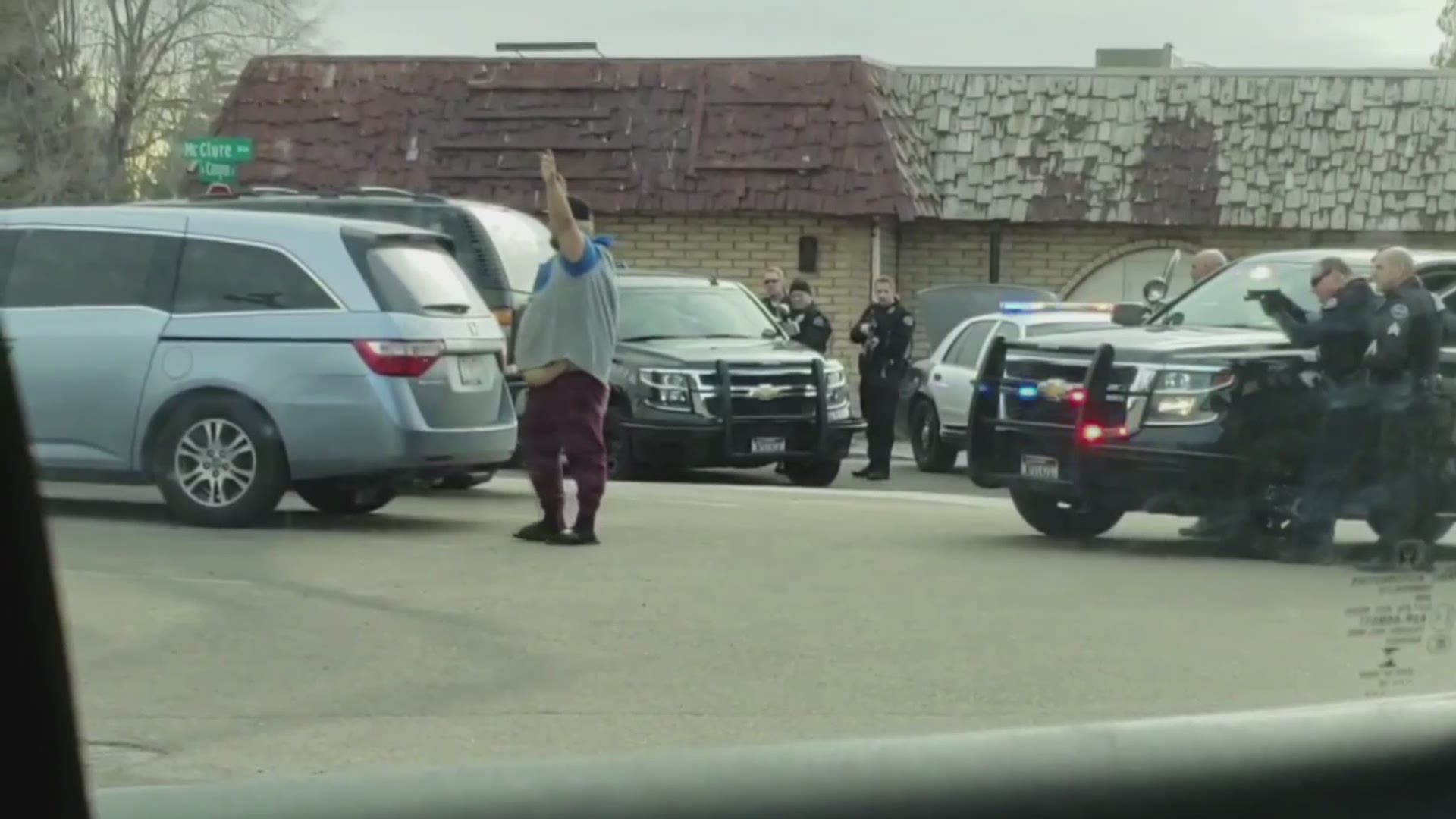 A KTVB viewer sent in cell phone video showing police arresting a suspect in a Caldwell bank robbery Thursday morning.