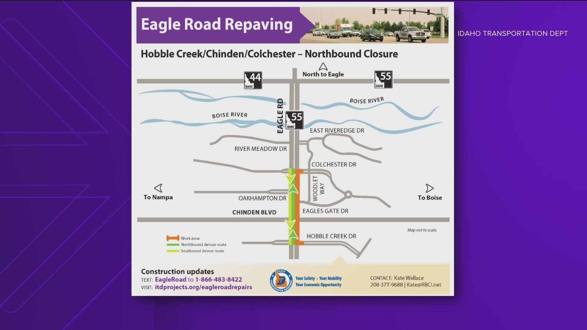Idaho Transportation Department will begin nighttime lane and road closures on Eagle Road, as paving project starts on Chinden Boulevard and Eagle Road on May 31.