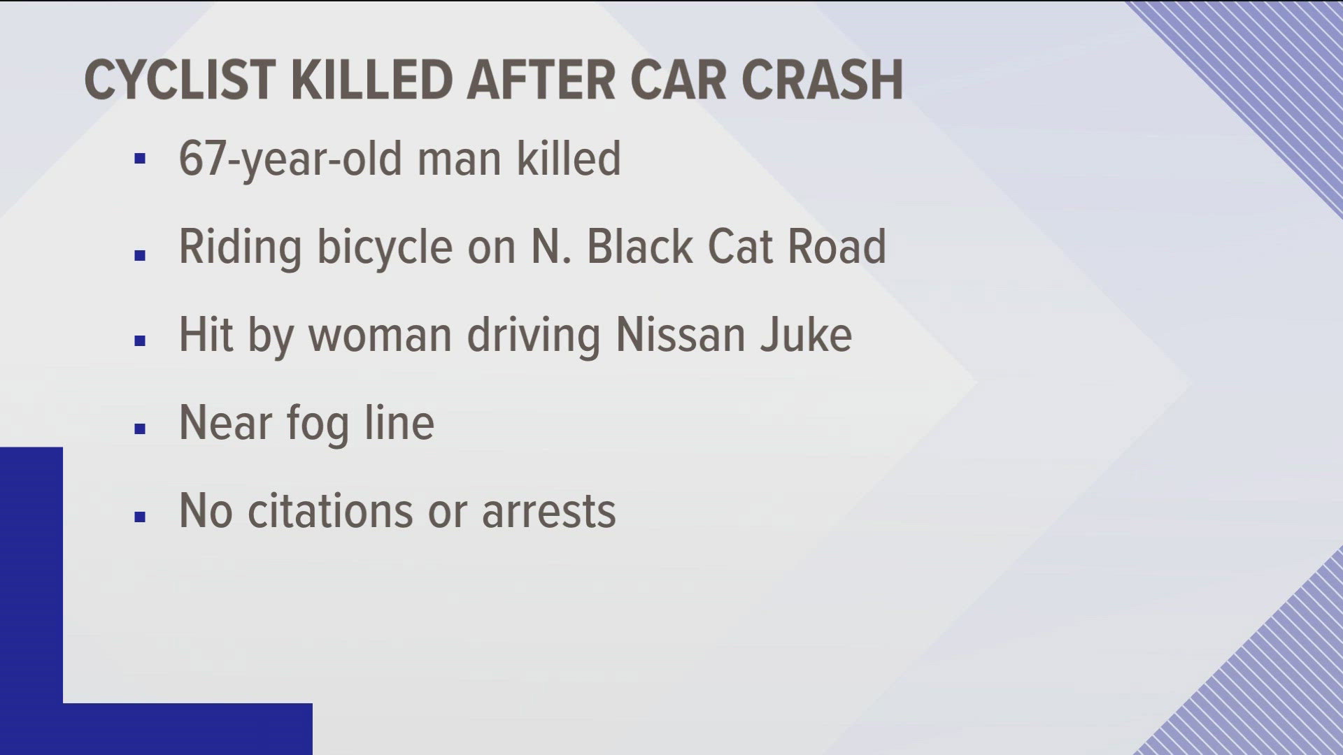 The Ada County Sheriff's Office said the 67-year-old man was struck while biking on N. Black Cat Rd.