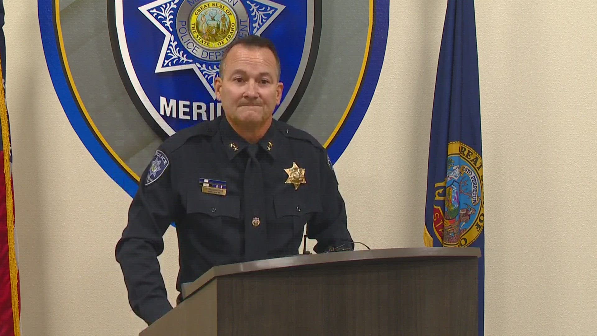 Meridian police press conference about a police chase and crash that ended with one suspect dead and others on the run Tuesday.