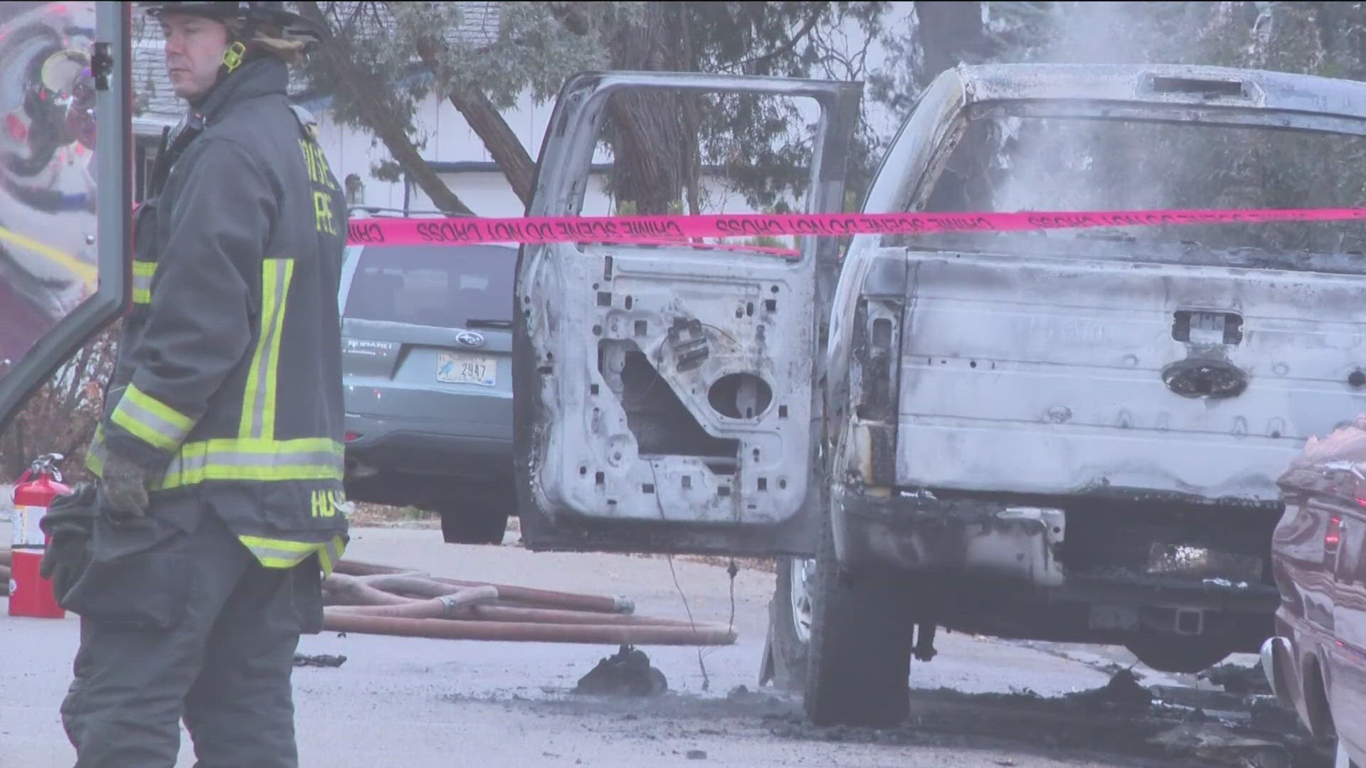 Parents were able to get two other children out of the truck after the fire started.