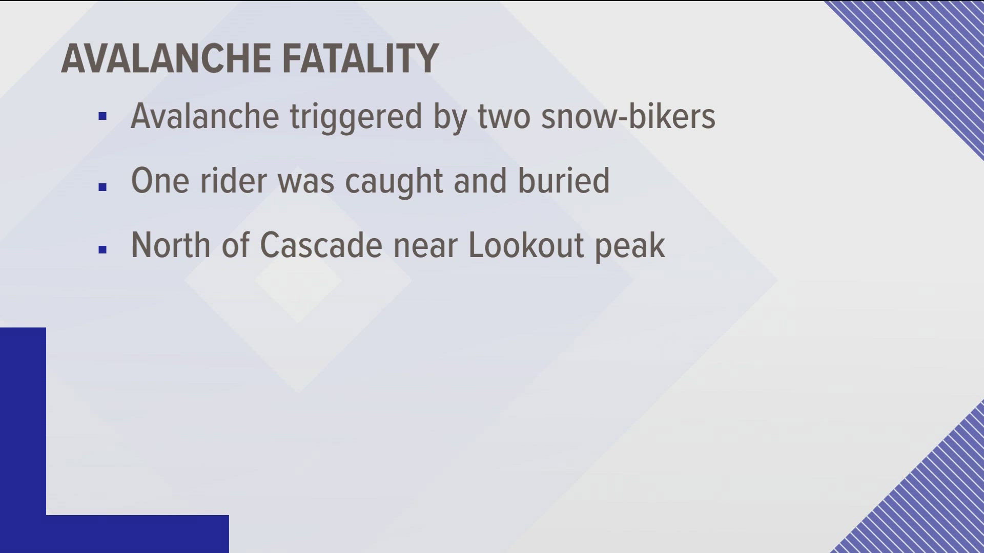 The Payette Avalanche Center said a man died after an avalanche fully buried him.  