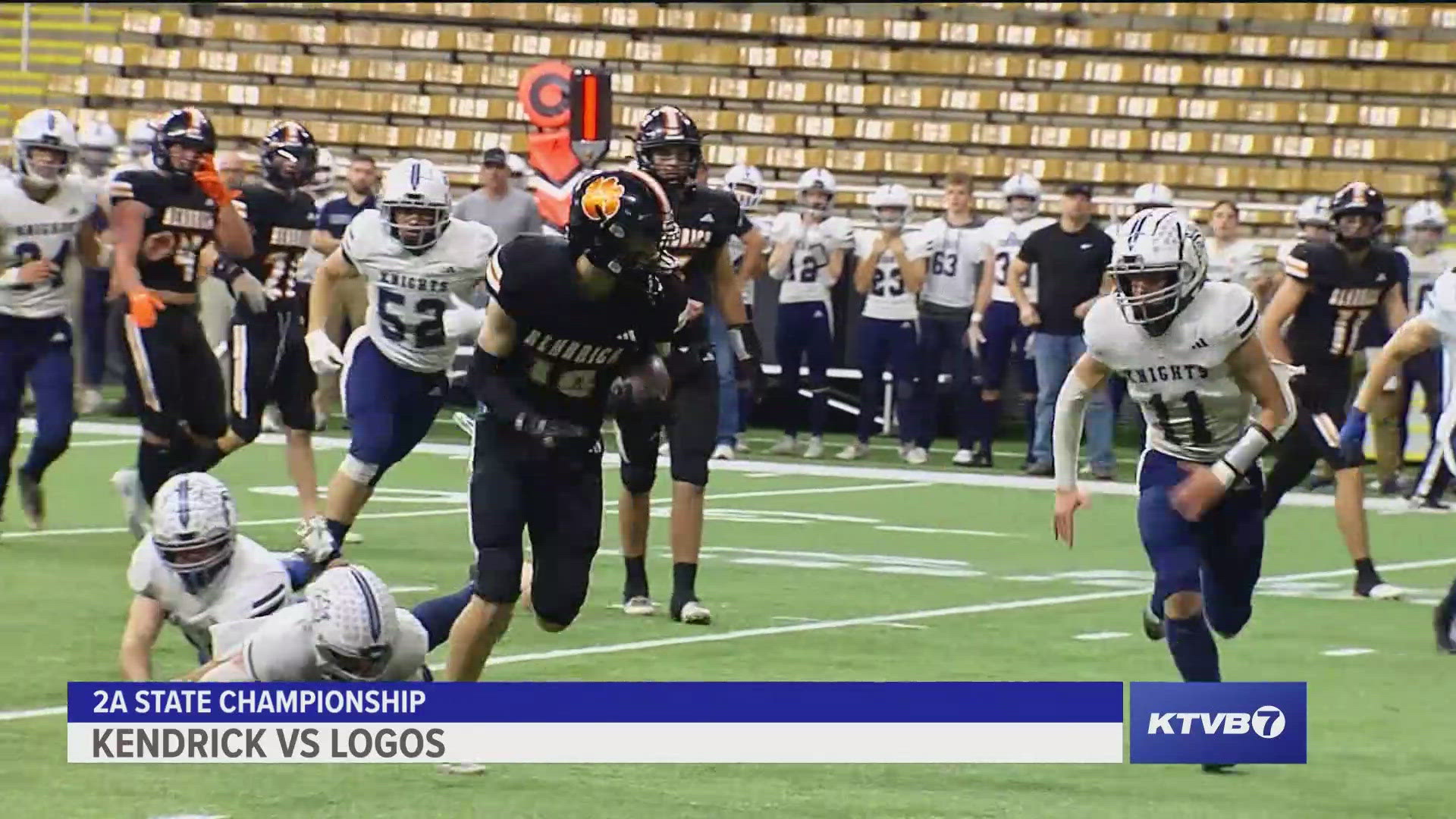Kendrick completed its perfect season with and claimed the 2A state championship with a 54-26 victory over Logos at the Kibbie Dome. 
