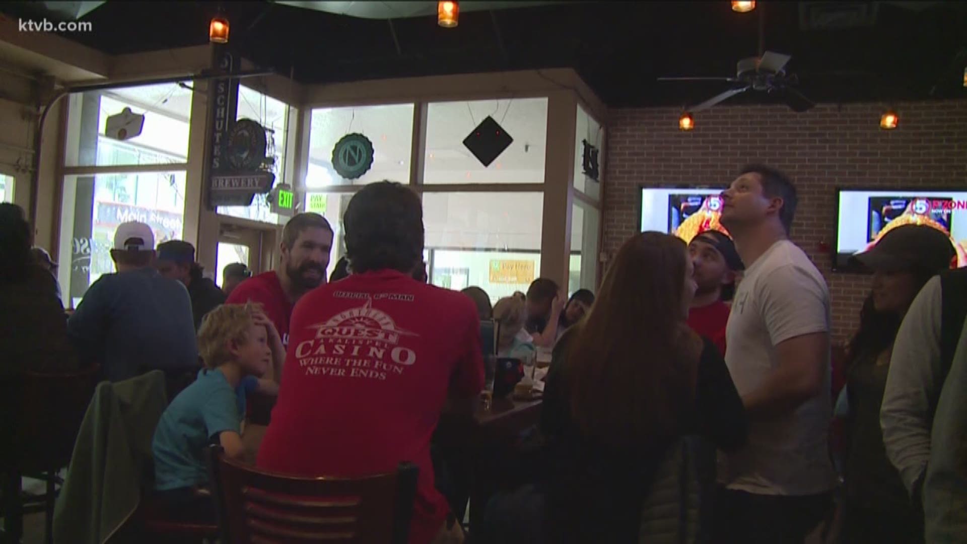 Gonzaga fans gathered at the Taphouse, whose owner is a Gonzaga graduate, in Boise to watch their game against the Texas Tech Red Raiders in an Elite 8 matchup.