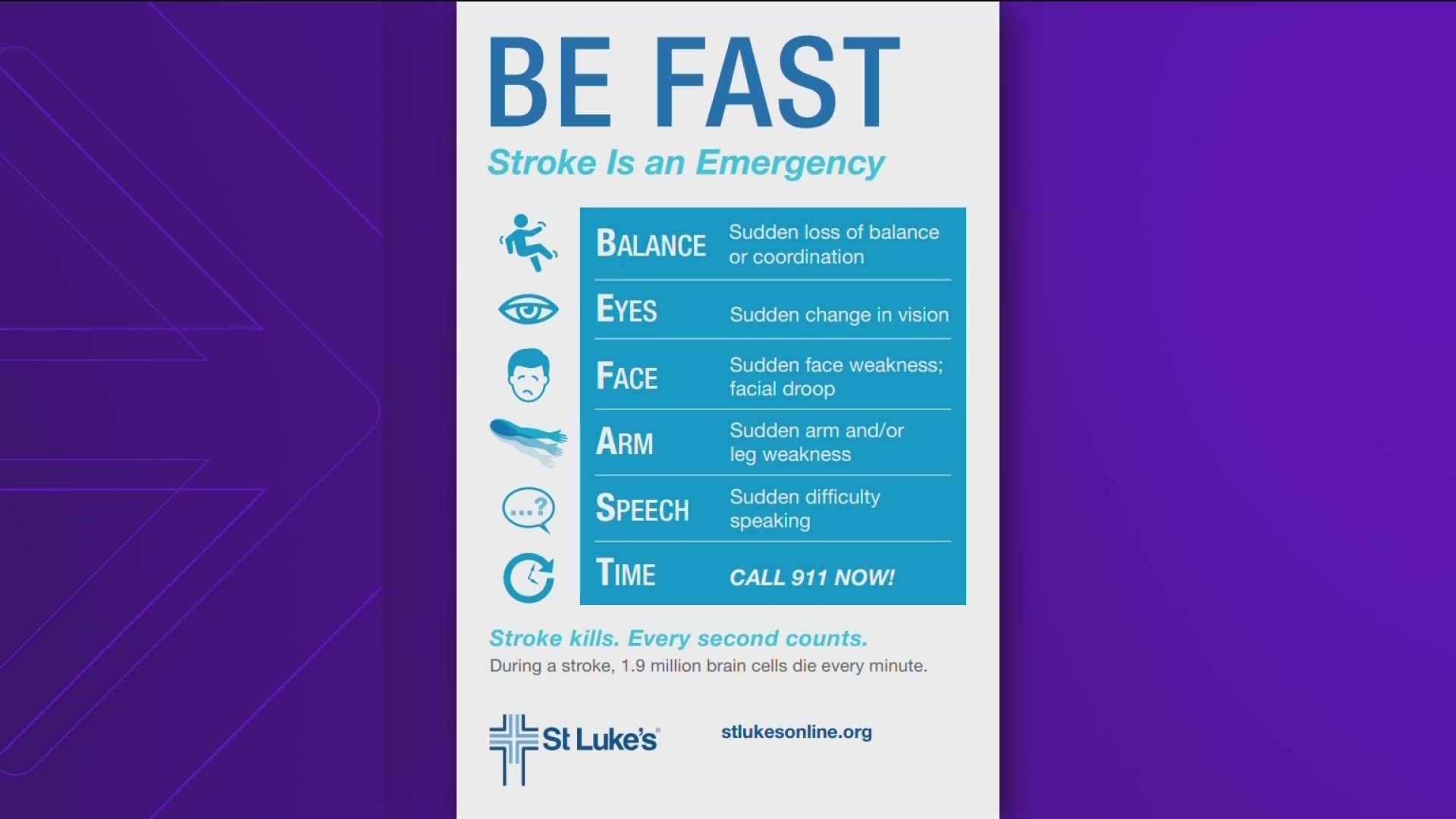 Strokes can affect anyone at any age, and most adults don't know the warning signs of a stroke.