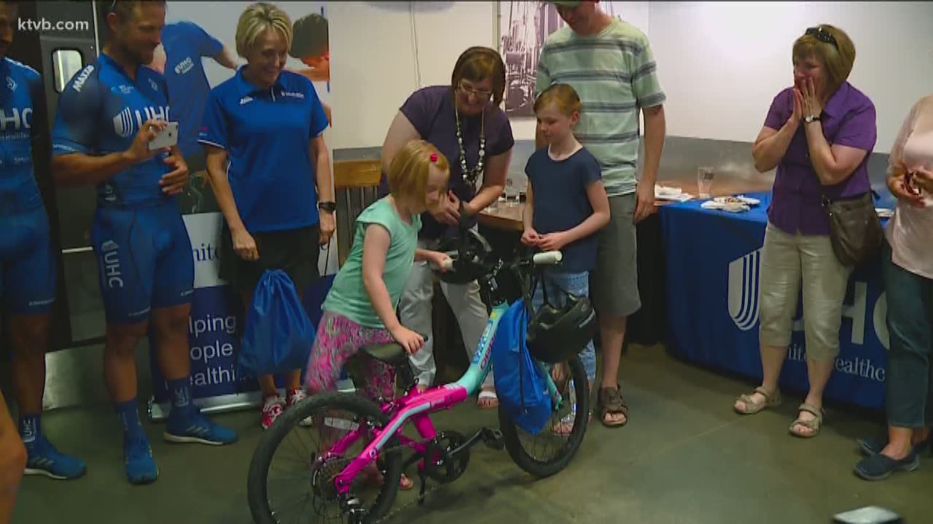 Claire Jensen received several special gifts, including a bike and a grant to help pay for the speech therapy sessions that have helped her.