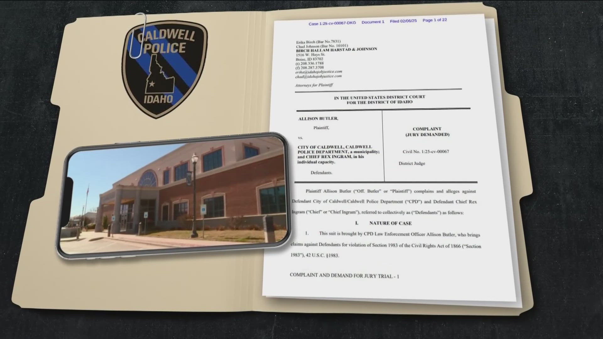 The lawsuit filed in federal court alleges that the Caldwell Police Chief engaged in a pattern of inappropriate behavior towards the woman police officer. 