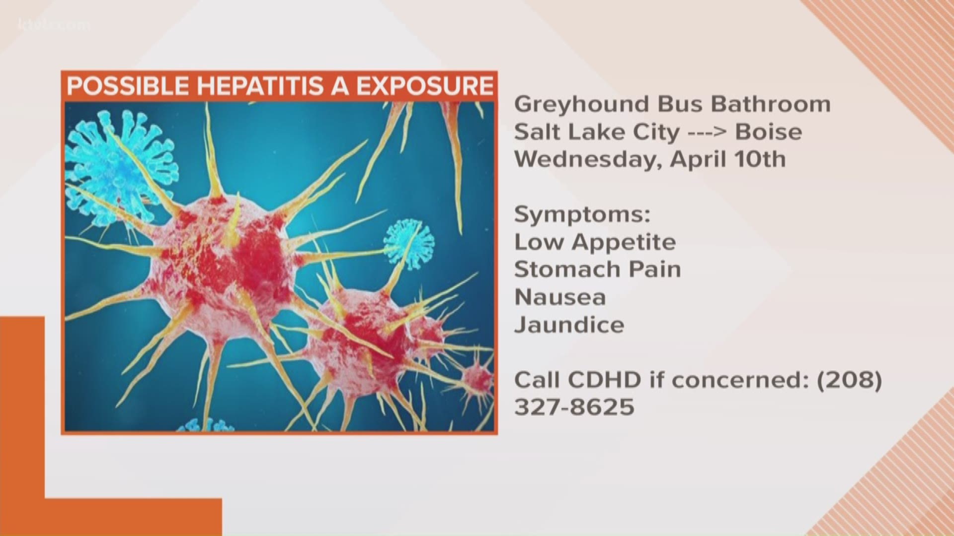 The possible exposure happened on a Greyhound bus from Salt Lake City to Boise last week.