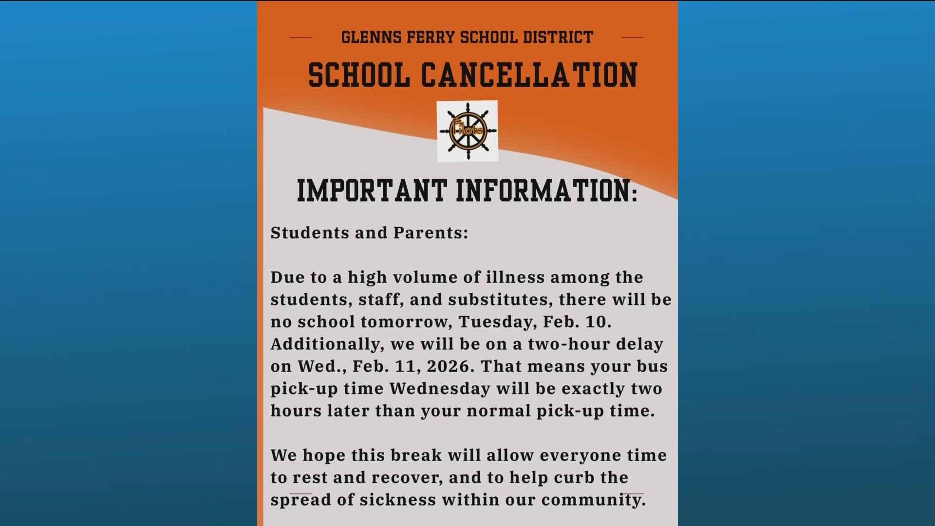 Glenns Ferry School District cancels school Tuesday due to 'high volume ...