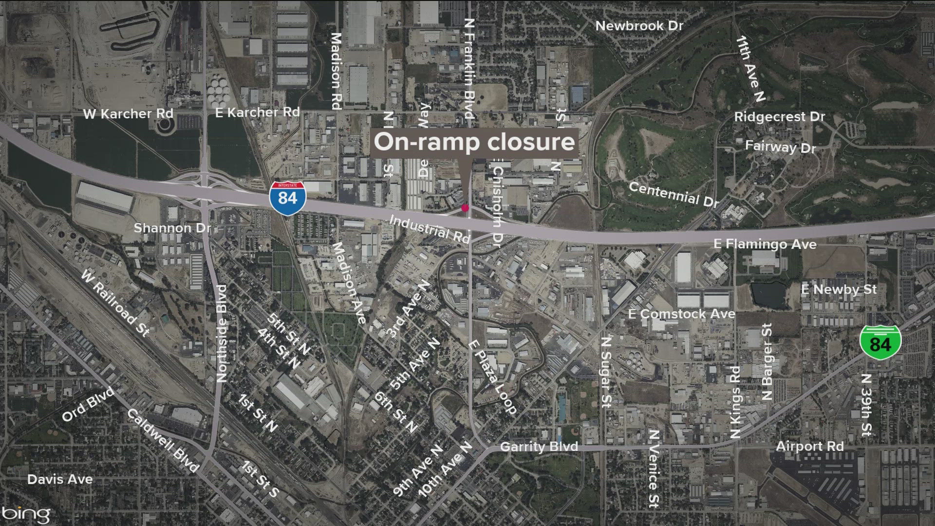 The westbound I-84 on-ramp at Franklin Road in Caldwell is closing on Wednesday, May 29, for crews to reconstruct the roadway and install a new traffic signal.