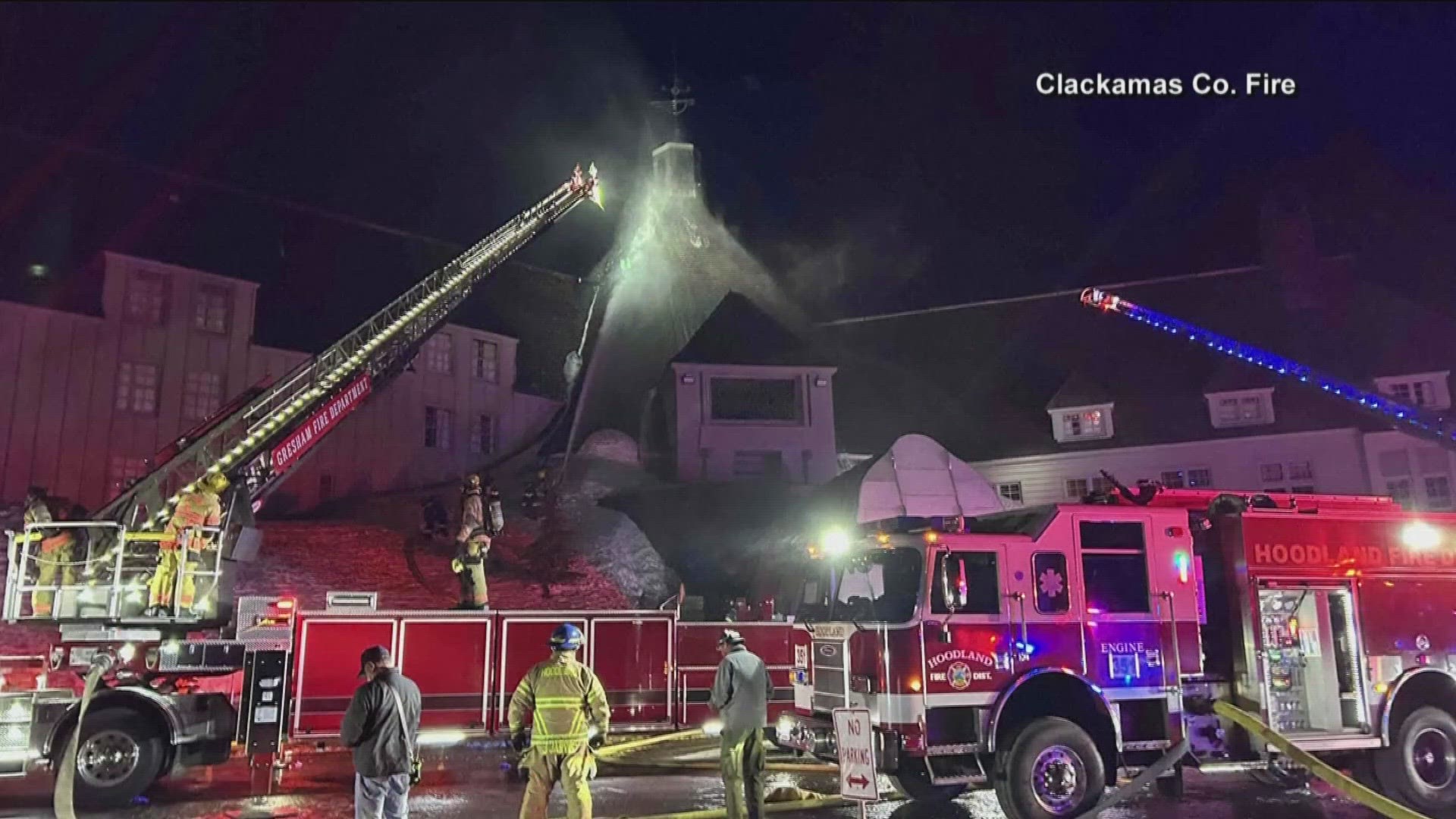 Officials stated the fire broke out in the attic of the Timberline Lodge on the south slope of Mount Hood in Oregon.
