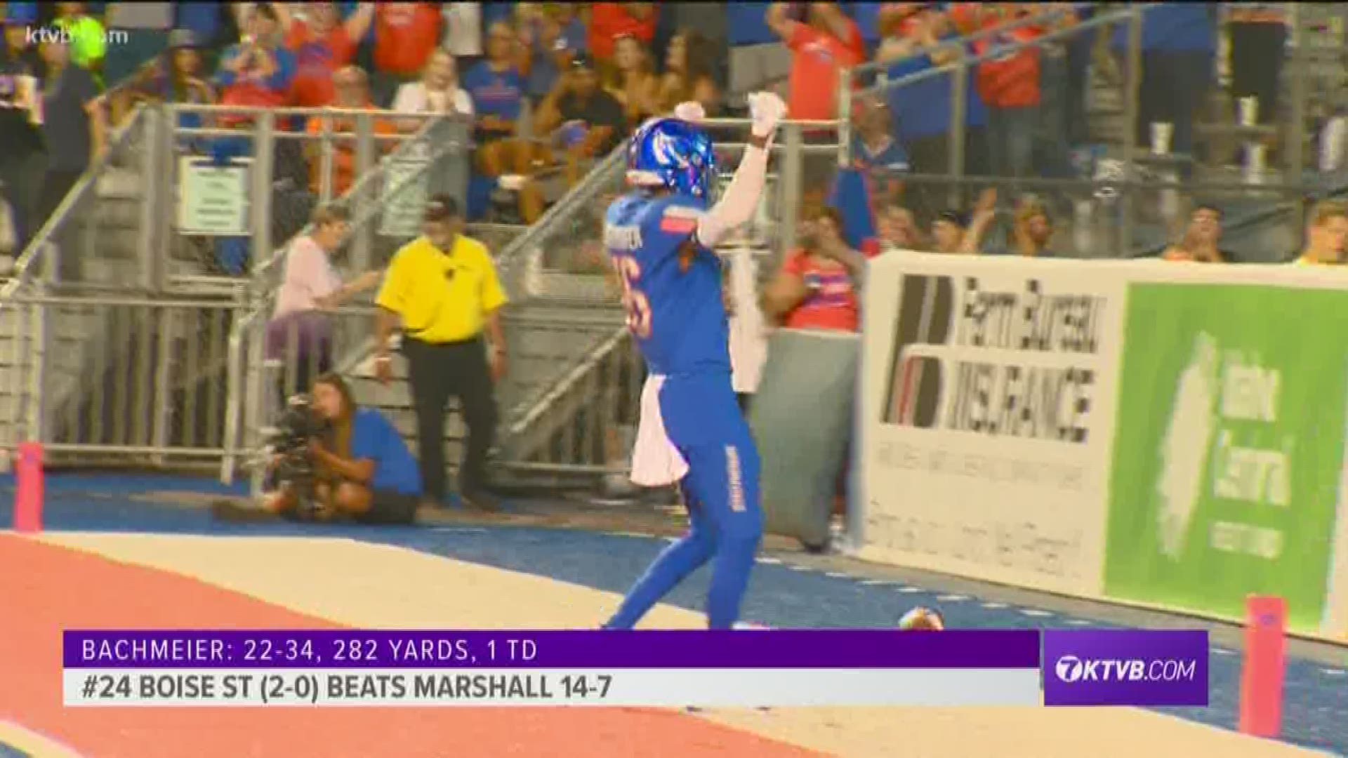 While the Broncos' 14-7 over the Marshall Thundering Herd wasn't pretty, but Boise State's defense came out swinging in the second half - holding Marshall to 0 - zero - total yards after halftime. Boise State will take on the Portland State Vikings from the FCS on Saturday at Albertsons Stadium.