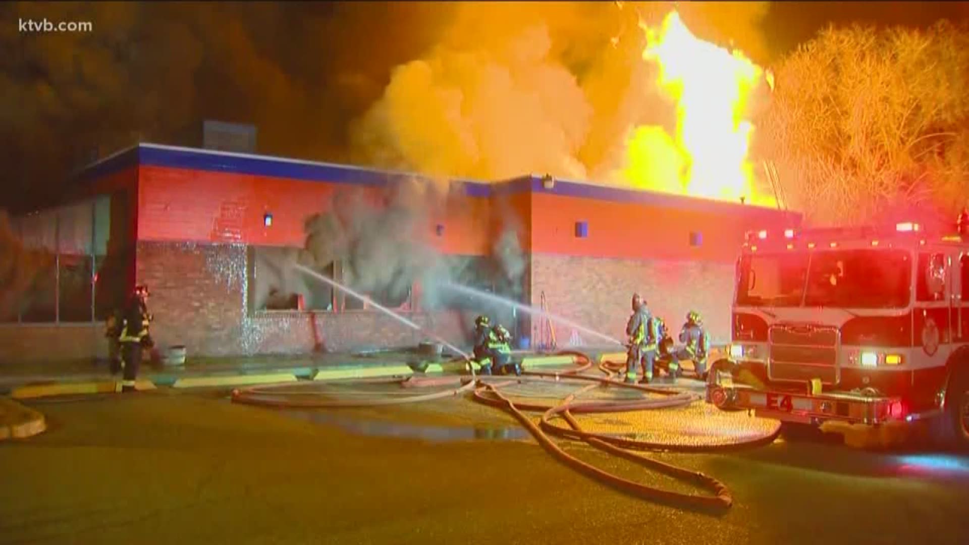 Photos and video taken by a KTVB photographer show flames shooting from the roof and smoke pouring out of the windows of Los Mariachis.