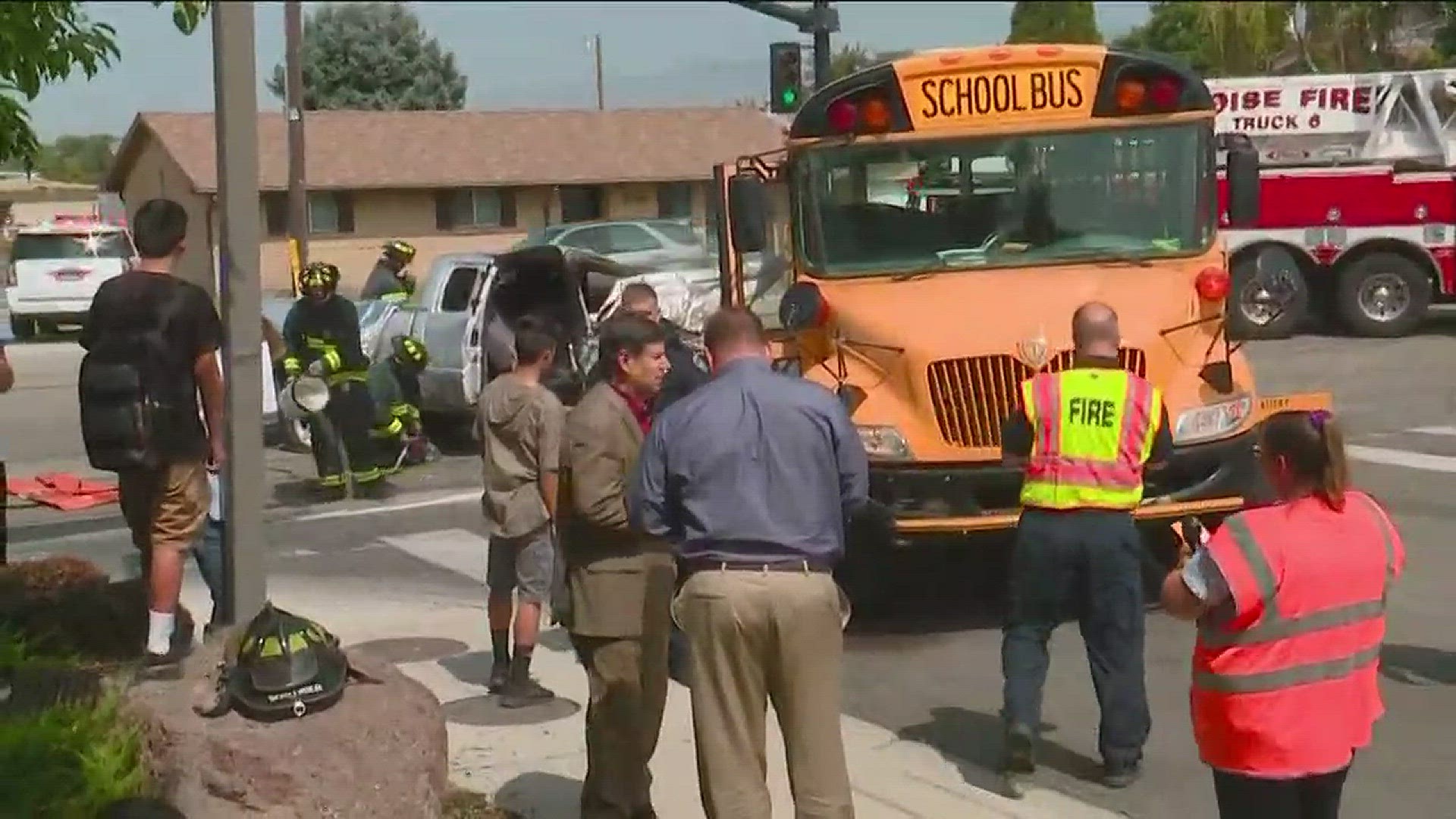 Pickup driver critical after crash into school bus | ktvb.com