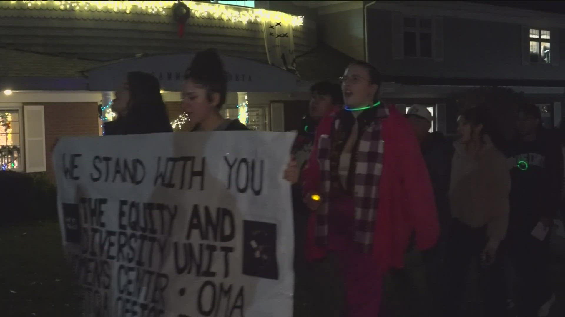 Students from the University of Idaho protested on campus on Thursday night following an Idaho State Board of Education meeting.