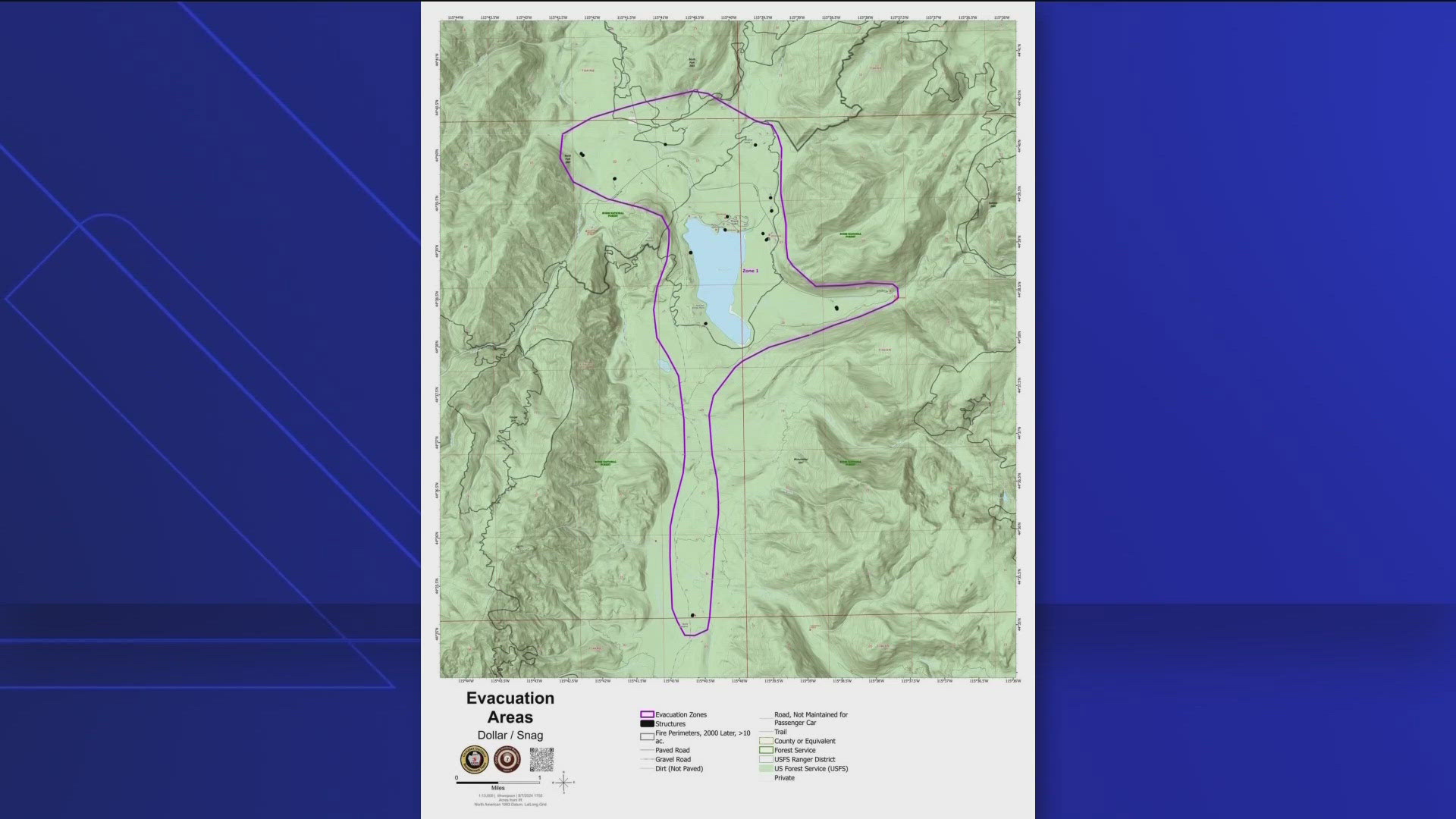 On Wednesday, the Valley County Sheriff's Office announced a level 1 evacuation notice in response to the Snag Fire, which is burning 11 miles east of Cascade.