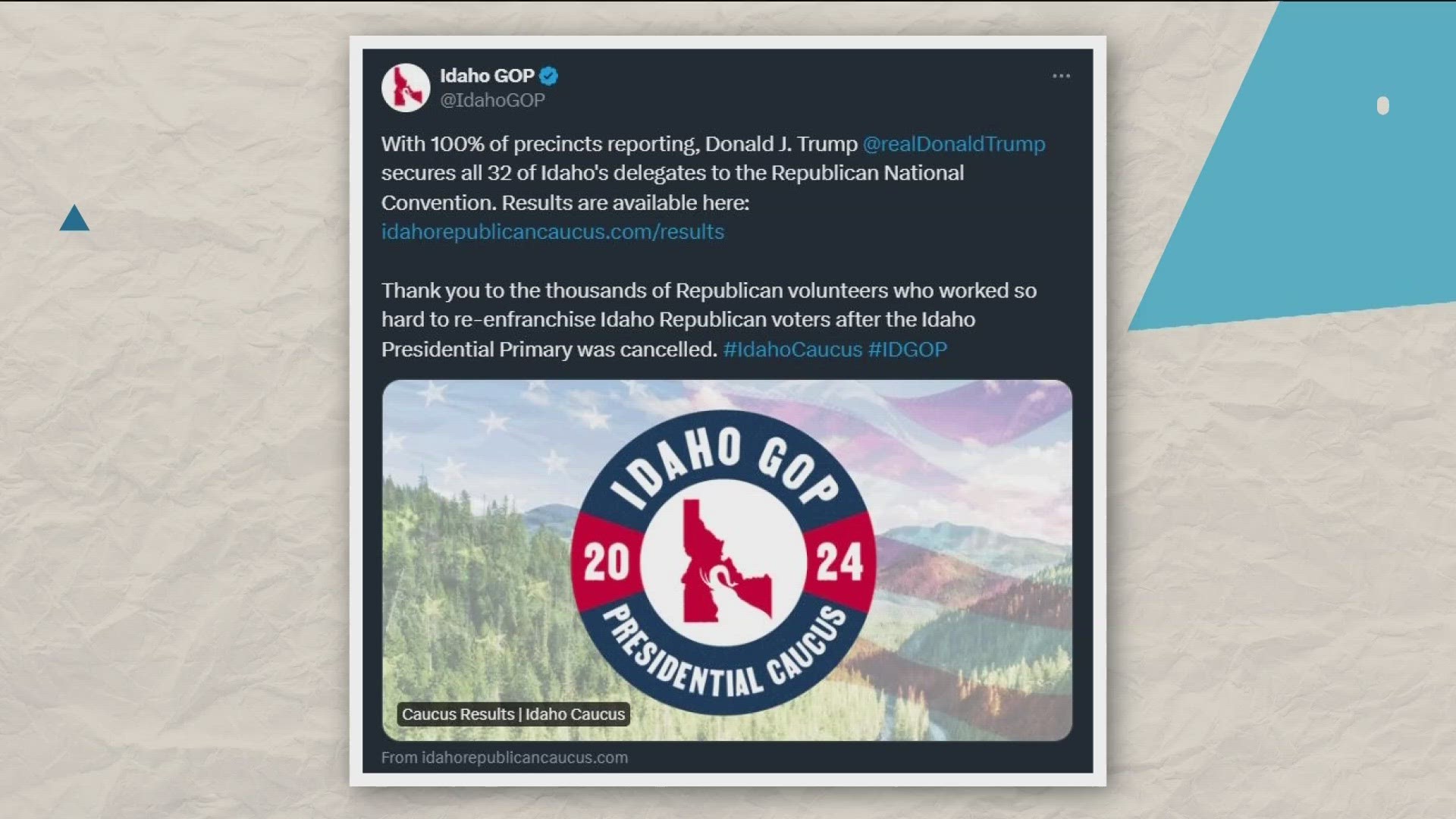 According to the GOP website, 9,649 ballots were boxed in Ada County, which amounts to only 6.6% of the 146,816 registered Republicans in Idaho's largest county.