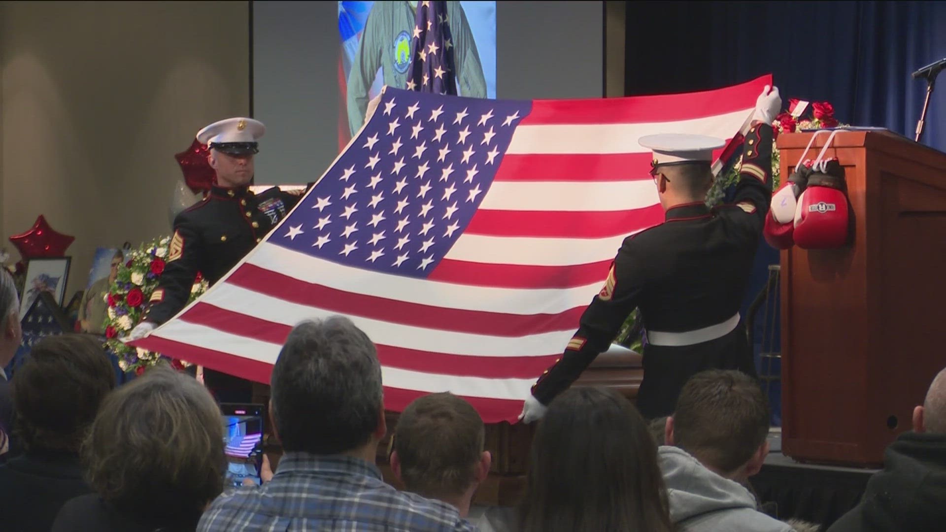 Hundreds of friends, family members and fellow Marines gathered to honor Capt. Moulton, who was one of five Marines who died in a California helicopter crash.