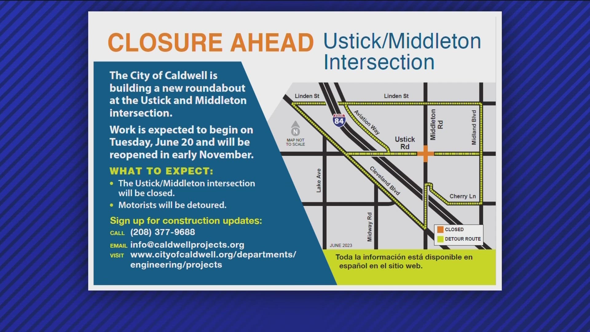 The City of Caldwell has scheduled its months-long road widening project for Ustick Road.