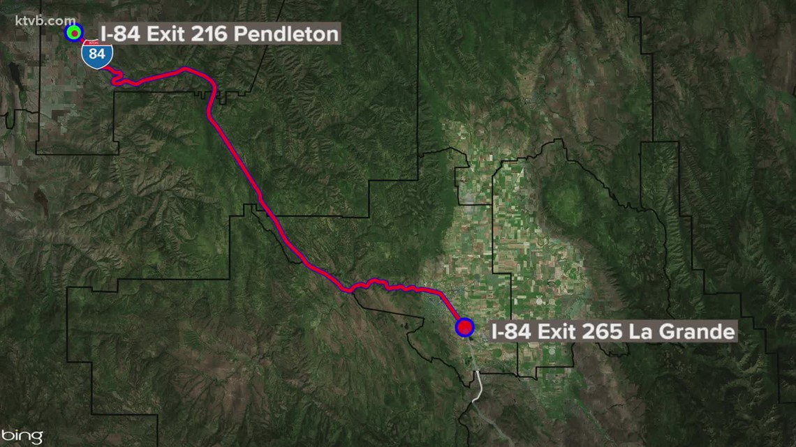 I-84 closed in Oregon from La Grande to Pendleton due to multiple
