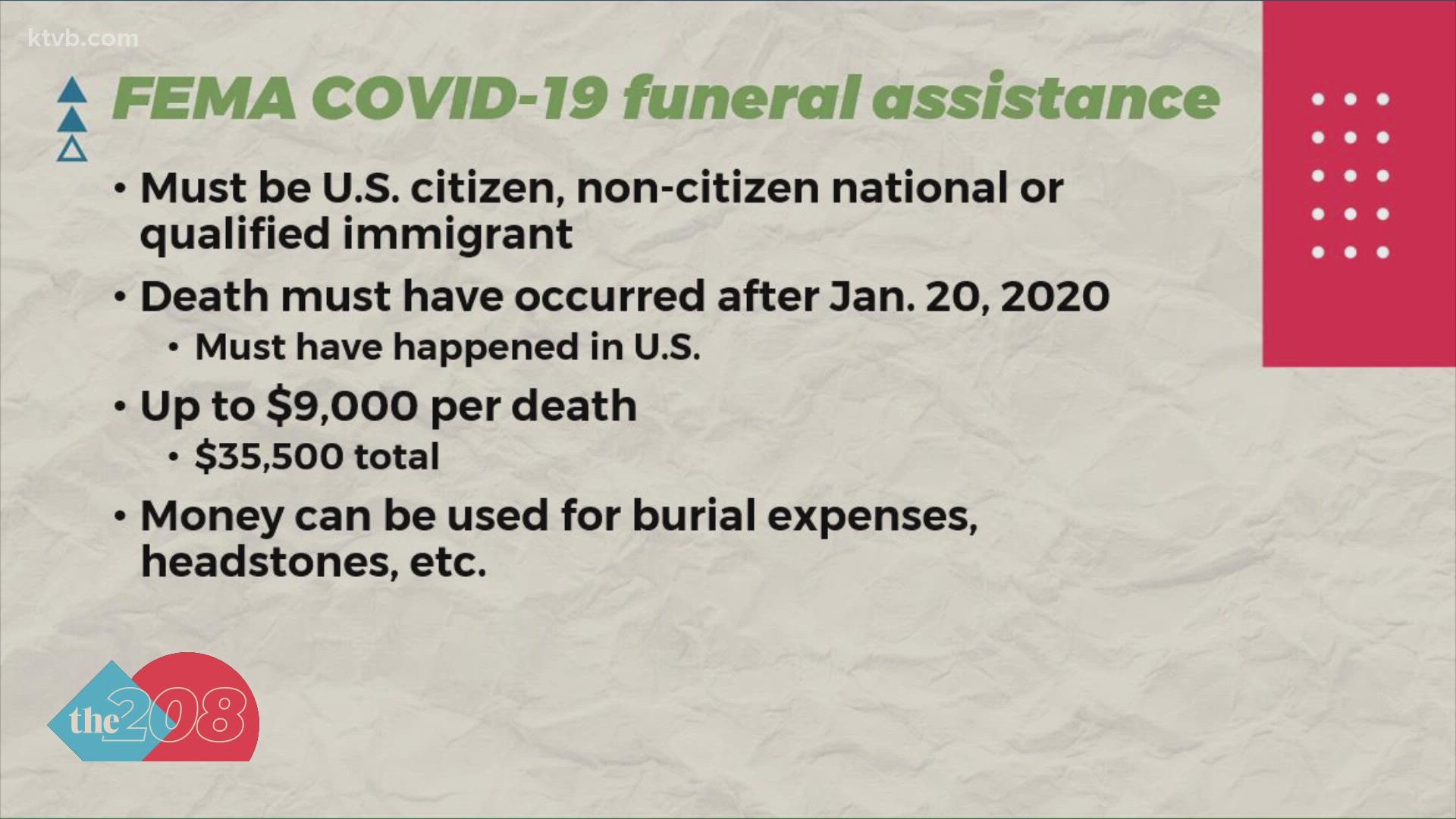 You can get up to $9,000 from FEMA to help with funeral expenses if a loved one died from COVID.