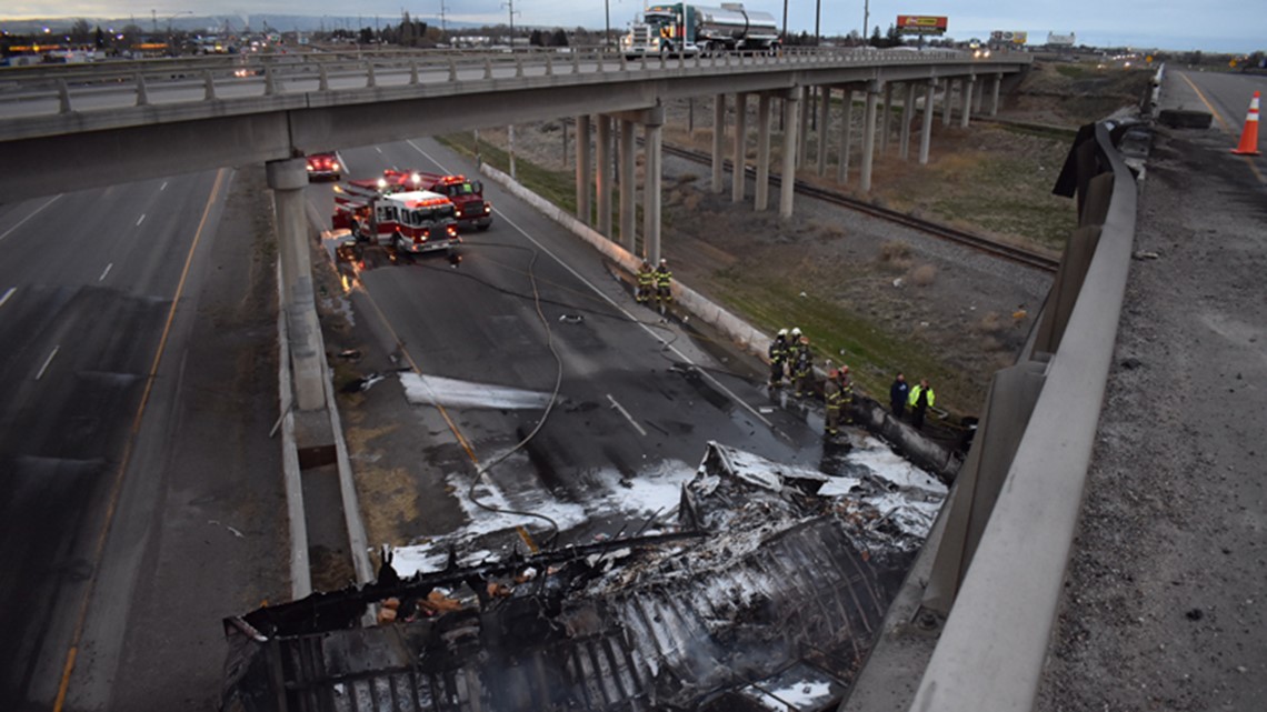 Driver killed in semi truck's plunge from I-84 overpass | ktvb.com