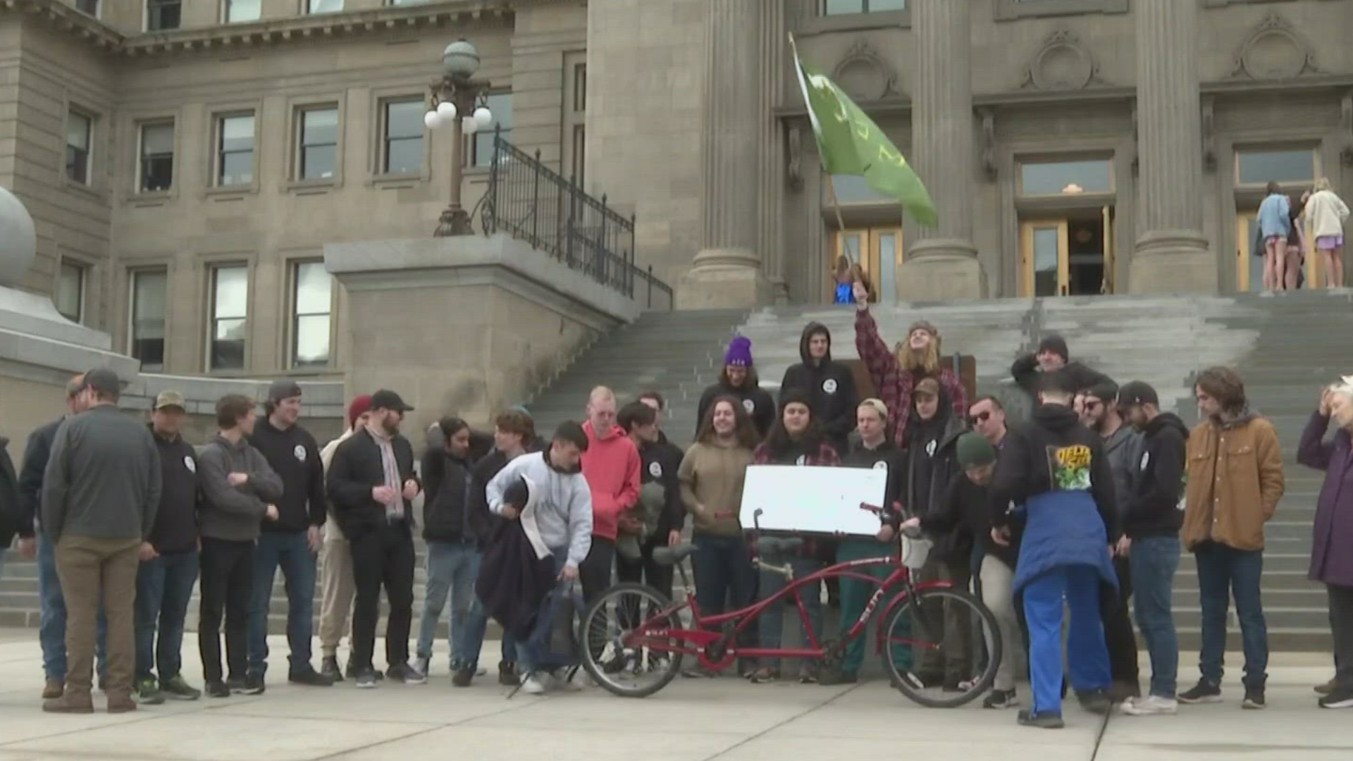 Members of the University of Idaho Delta Sigma Phi fraternity rode all the way to the Idaho State Capitol and raised more than $5,700 for the Hope House Foundation.