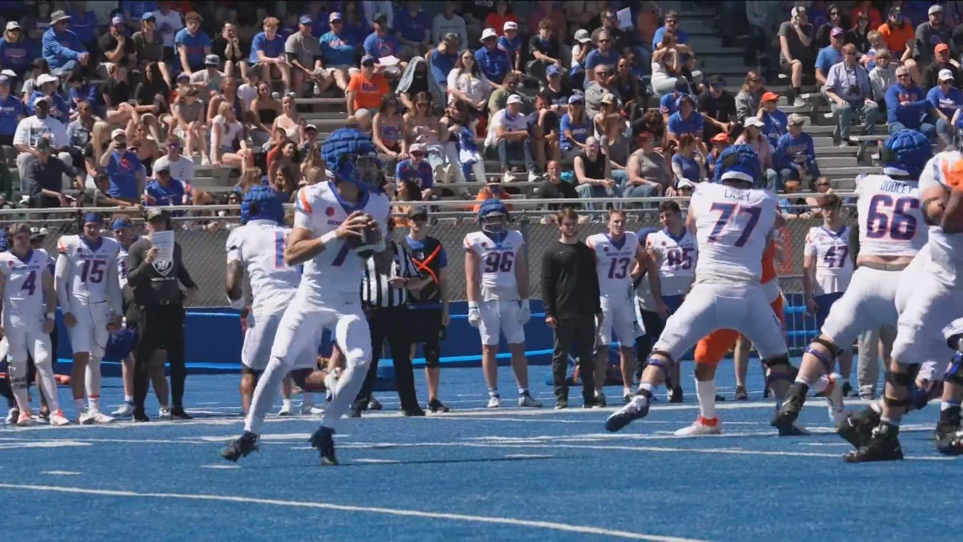 Nelson completed 9-of-16 passes for 137 yards and a touchdown on Saturday. Head coach Spencer Danielson discusses his development since arriving at Boise State.
