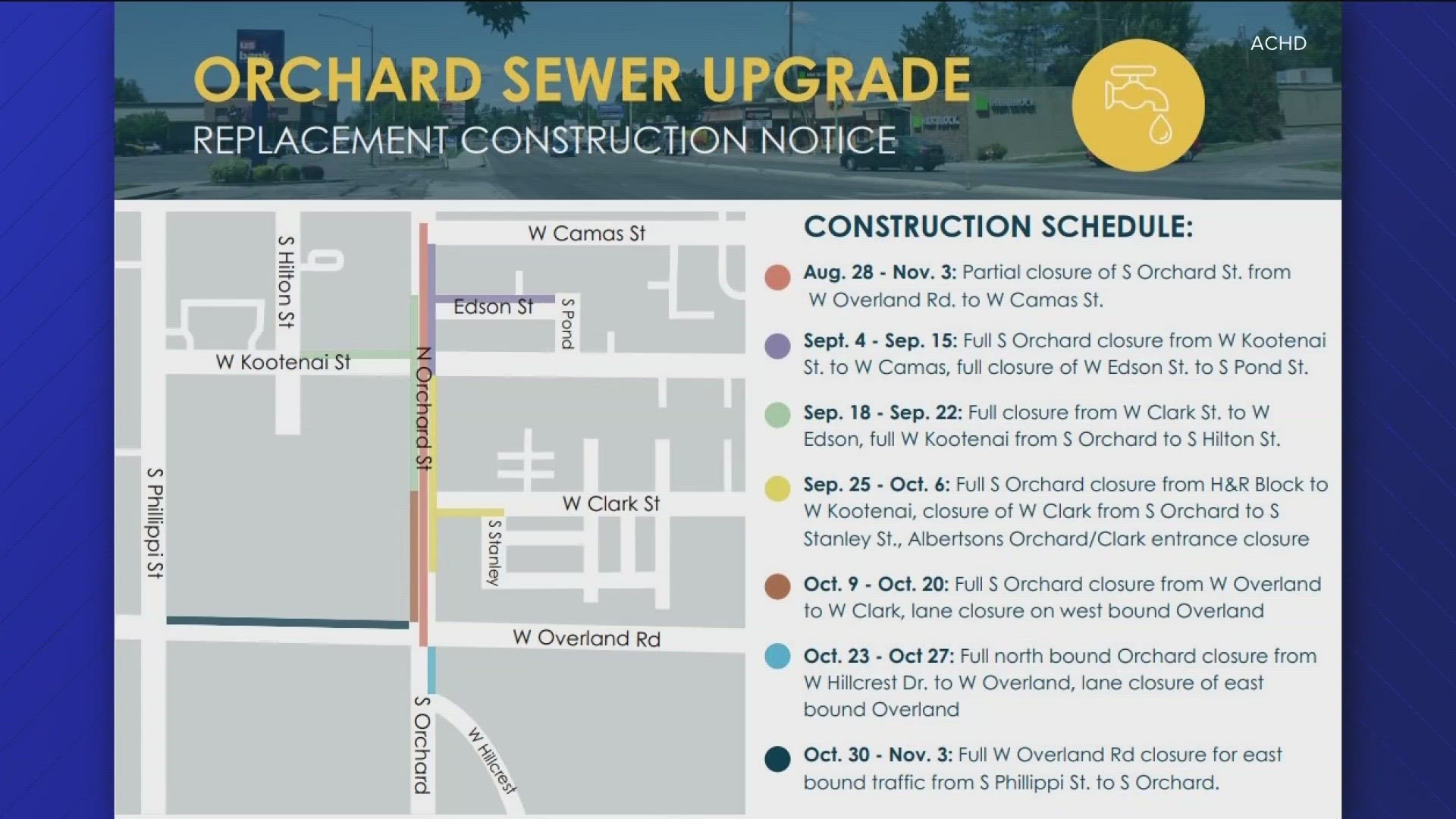 The project begins Monday, Aug. 28 and is slated to end in early November.