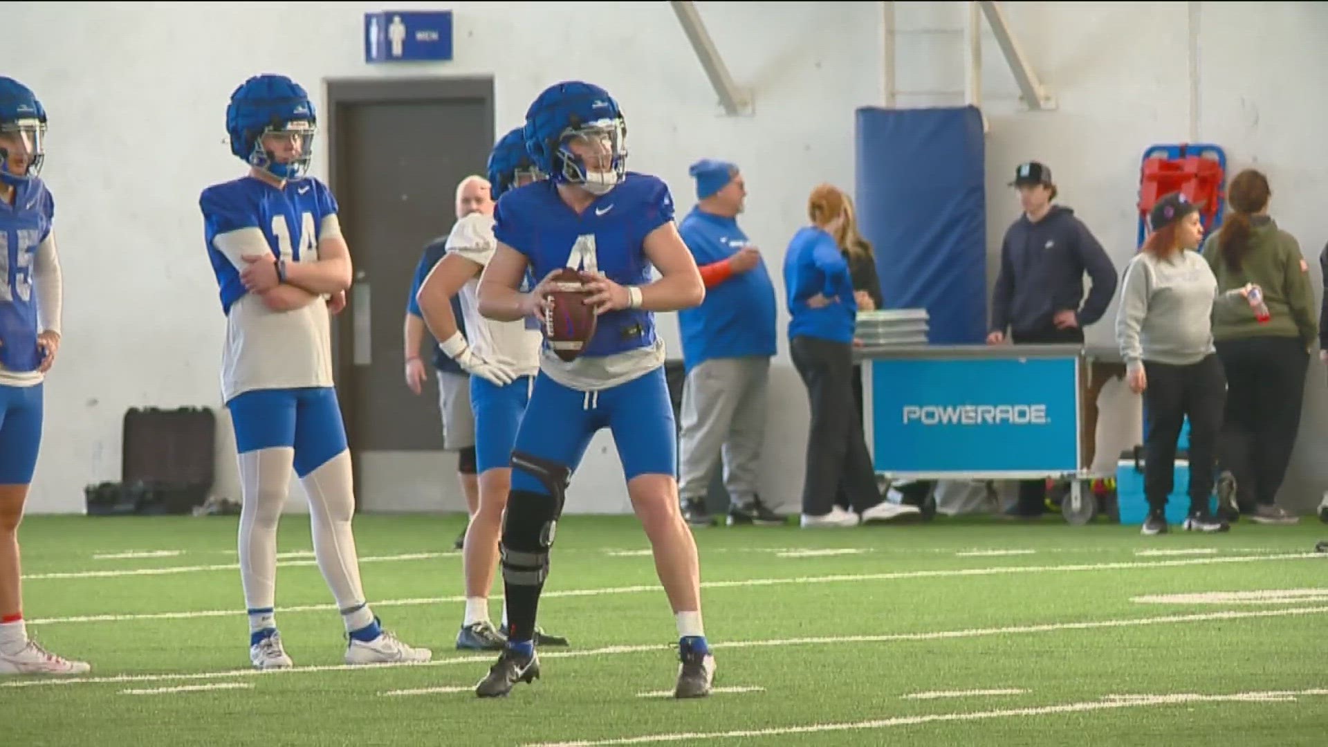 Madsen underwent surgery after suffering an injury in November. He participated in 7-on-7 and individual drills in Boise State's first spring practice Monday.