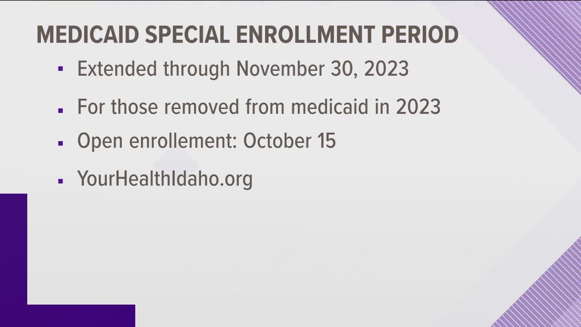 People in Idaho who lost Medicaid coverage have until Nov. 30 to enroll.