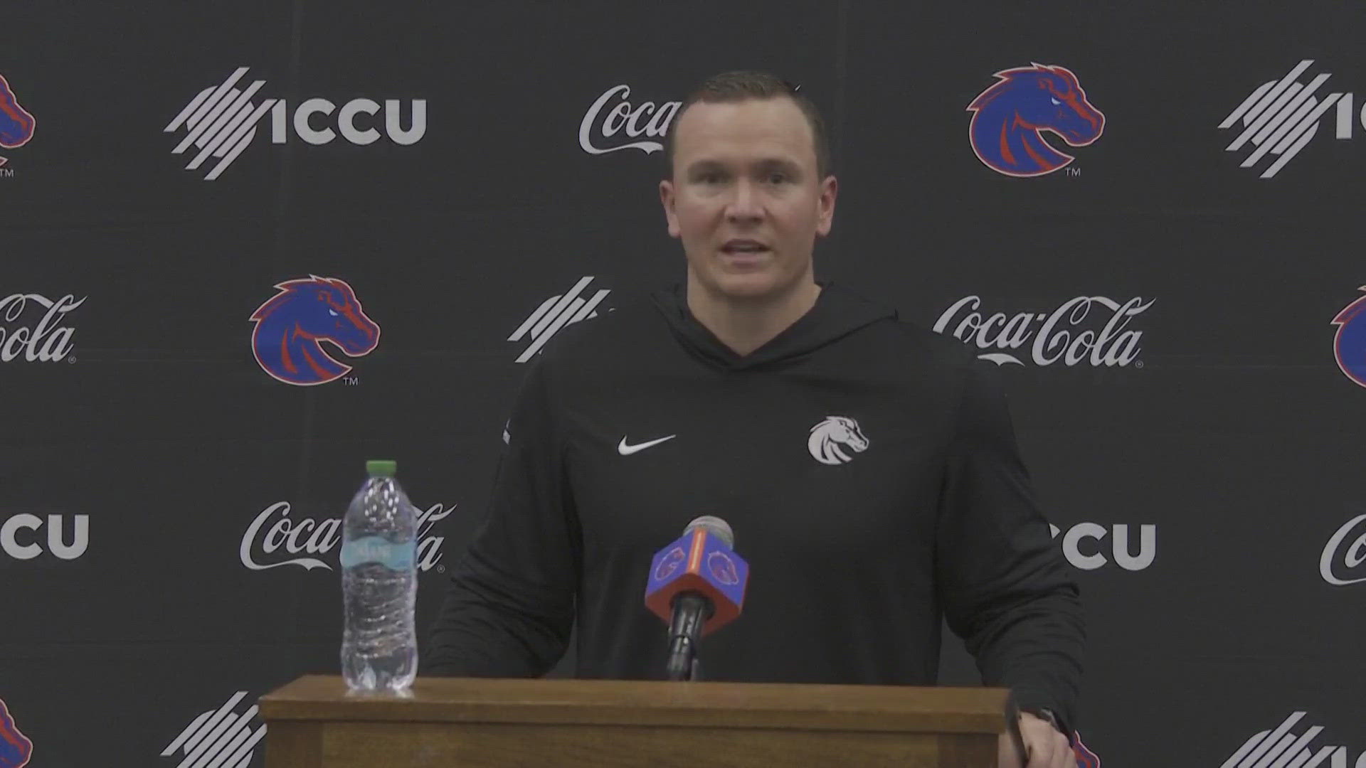 Head coach Spencer Danielson meets with the media on Monday, Nov. 24 ahead of Boise State's matchup with conference rival Utah State in Logan. 
