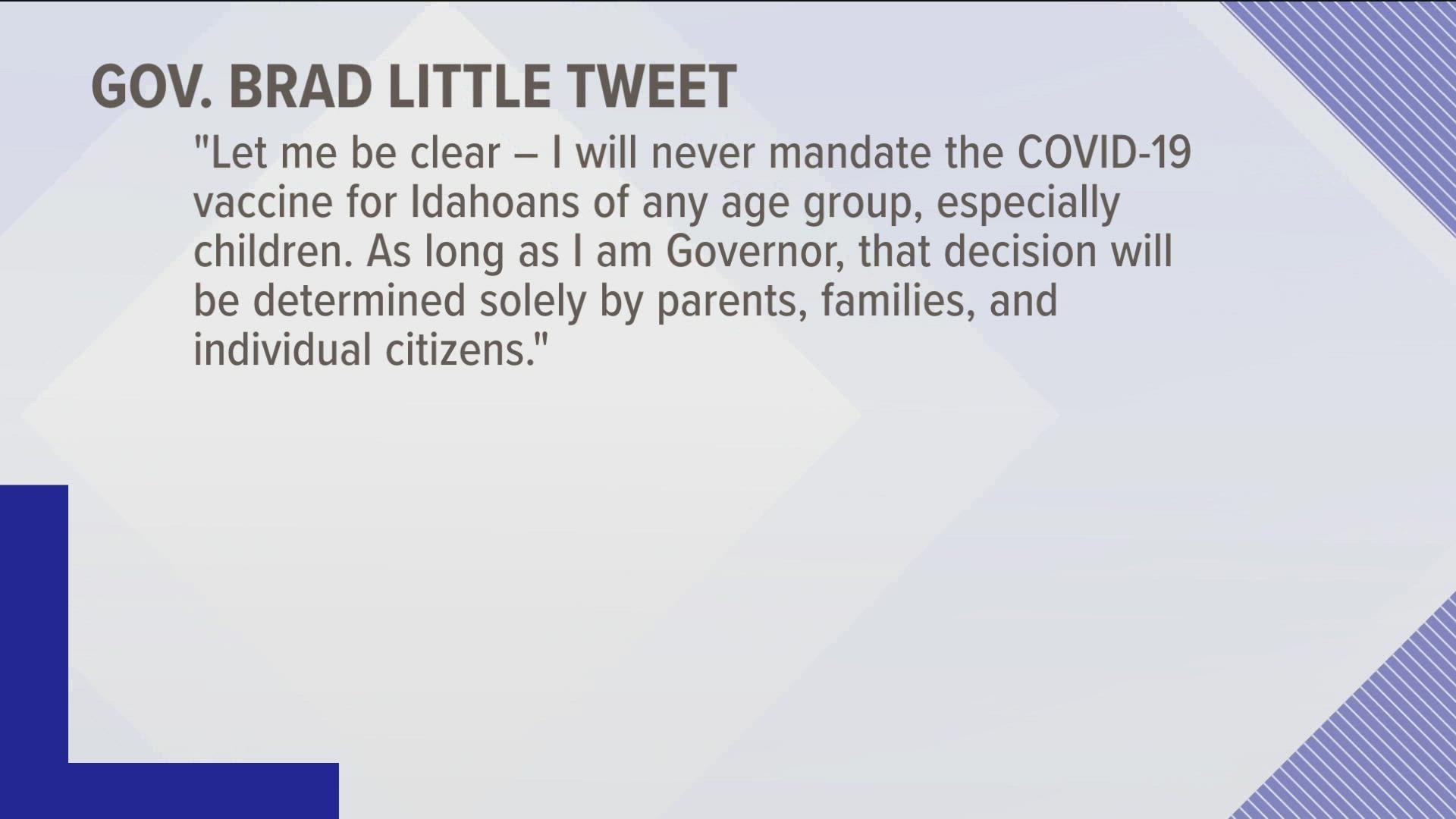 Governor Brad Little affirms stance on COVID vaccine