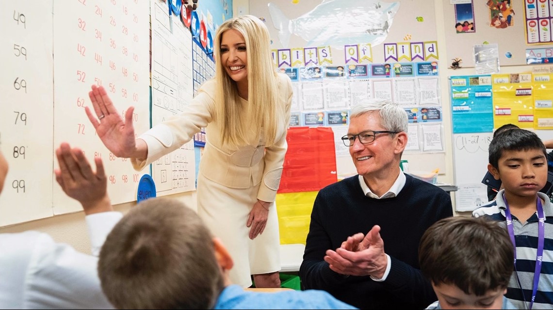 Ivanka Trump and Apple CEO Tim Cook visit Wilder Elementary School