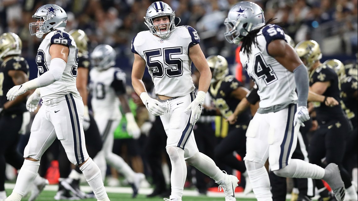 Dallas Cowboys linebacker Leighton Vander Esch (55) defense in the