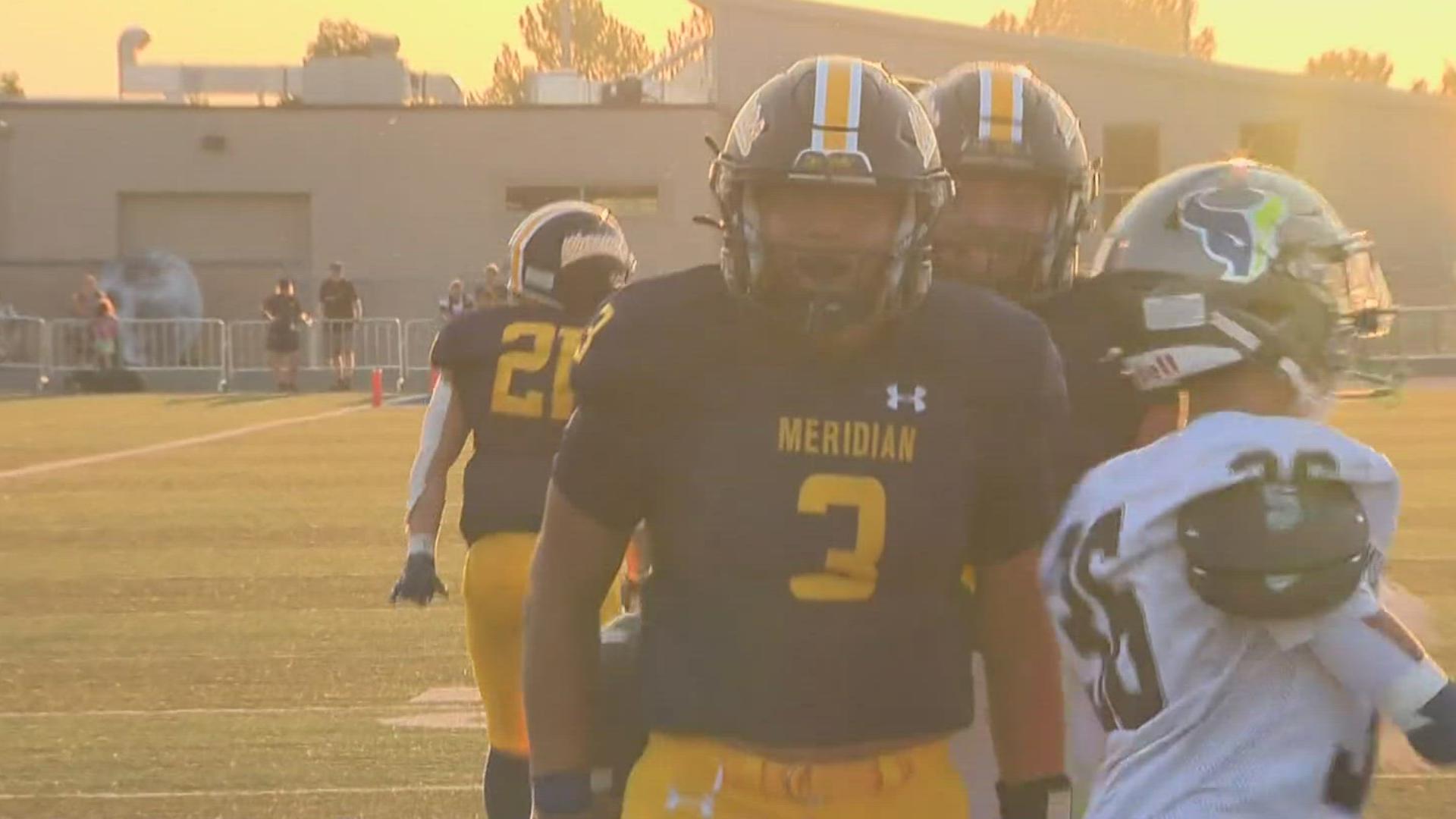 Meridian claimed its first win of the season Friday, defeating Mountain View 46-34 in a 6A SIC thriller and KTVB's Game of the Week.