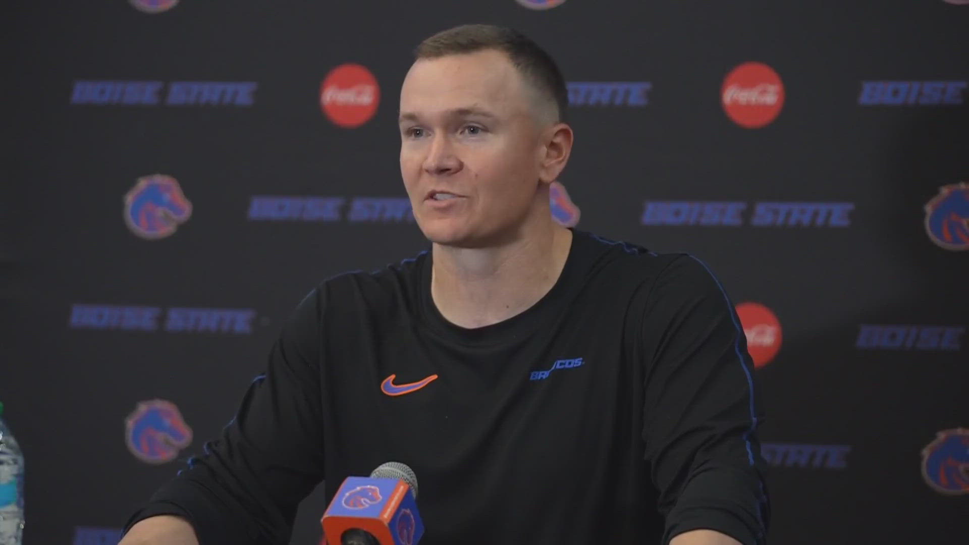 Head coach Spencer Danielson, running back Ashton Jeanty and defensive end Ahmed Hassanein meet with the media following Boise State's win over Washington State.