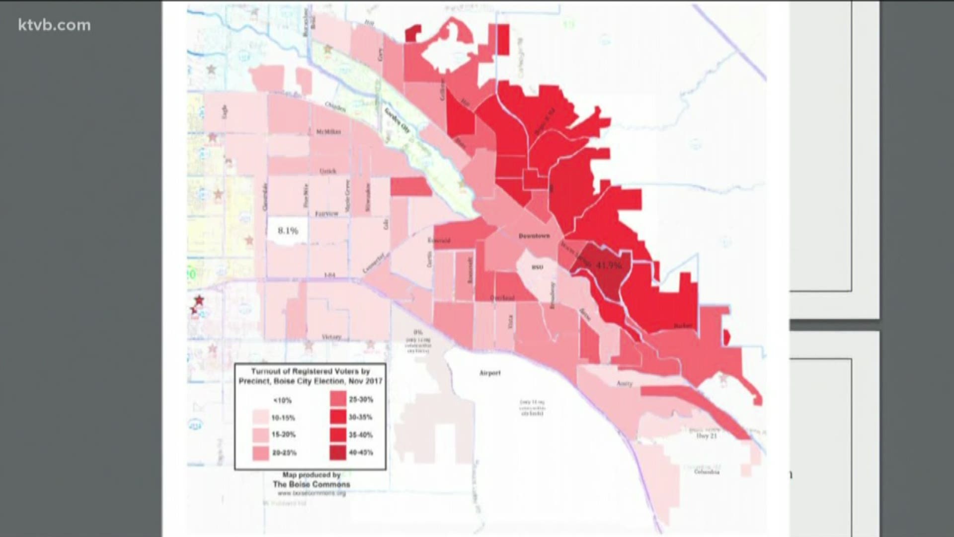 Some areas of Boise have much higher voter turnout. There is a map of those areas.