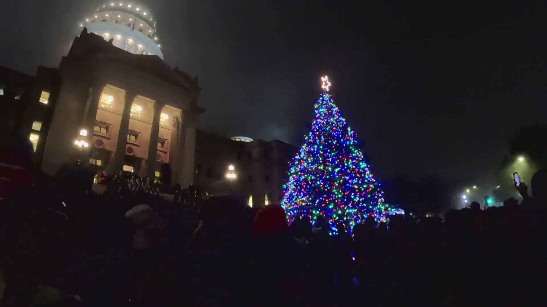 Idaho Governor Bad Little leads the countdown to light the Christmas tree at the Statehouse.