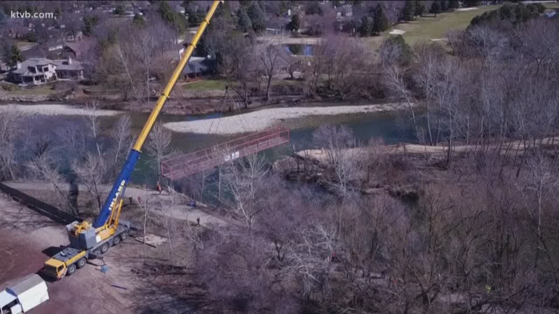From Sky7 we got a bird's eye view of a crane hoisting the bridge back in place Monday.