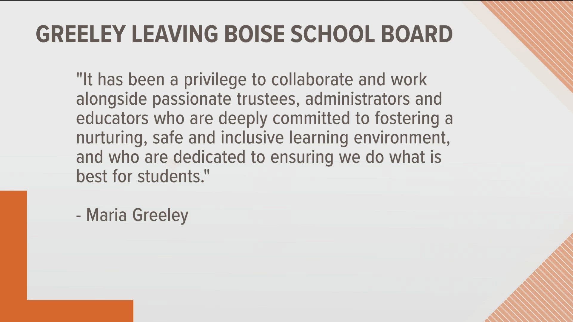 Greeley and her husband, Neil, have accepted multi-year job assignments in Singapore, which prompted her resignation from the Board.