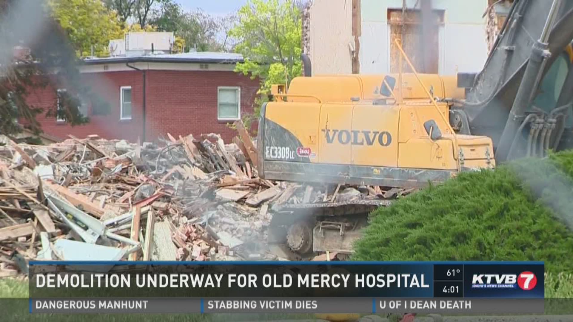 The demolition work is contained to just the south wing of the building.