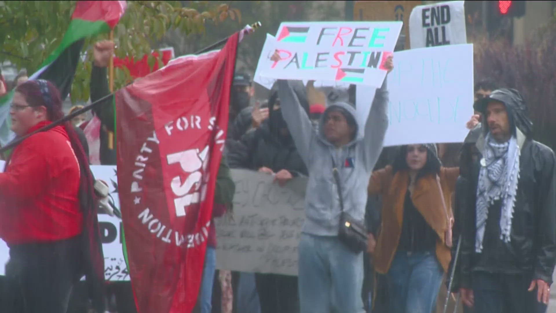 The rally, organized by Boise to Palestine, had several hundred protesters.