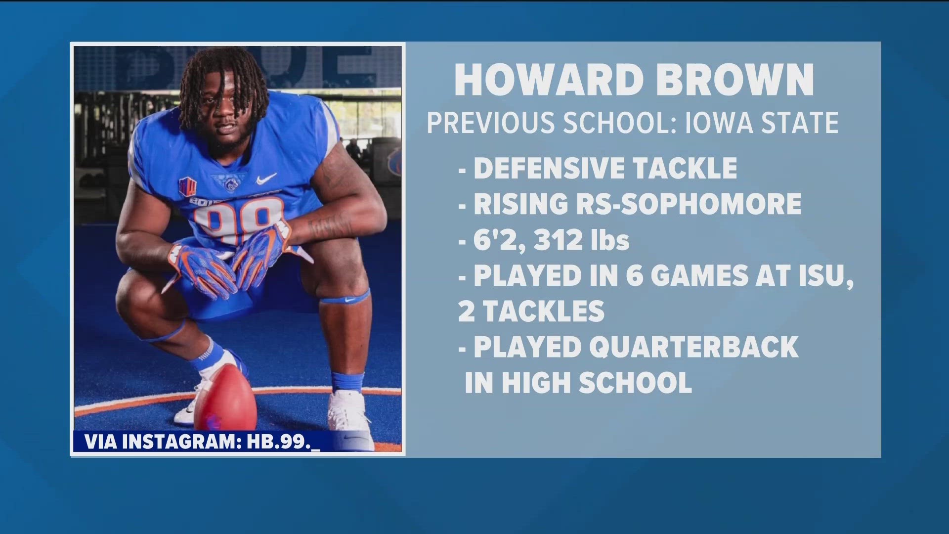 Former Iowa State DT Howard Brown announced on Instagram he is committed to the blue and orange. The 6-foot-2, 312-pound player recorded two tackles as a Cyclone.