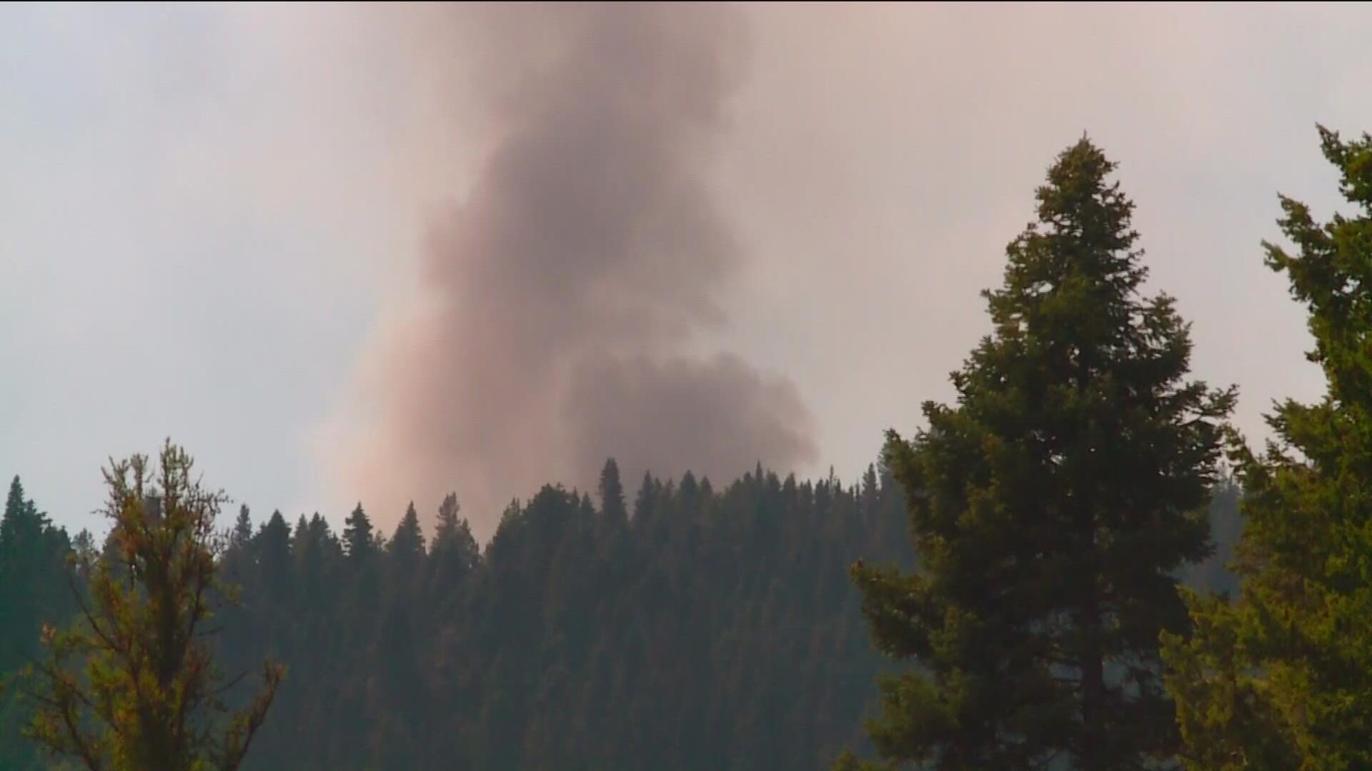 The Four Corners Fire is located 2 miles west of Cascade and is burning in steep, rocky terrain.