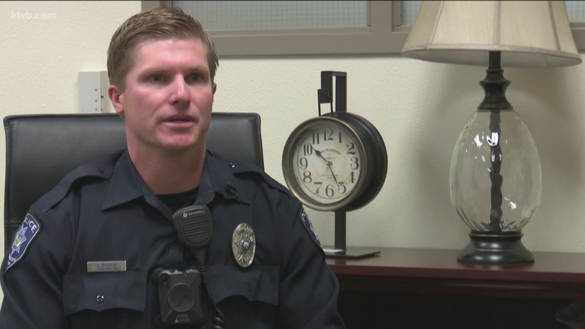 Officer Kyle Mikowski was shot two in the legs while pursuing a suspect.