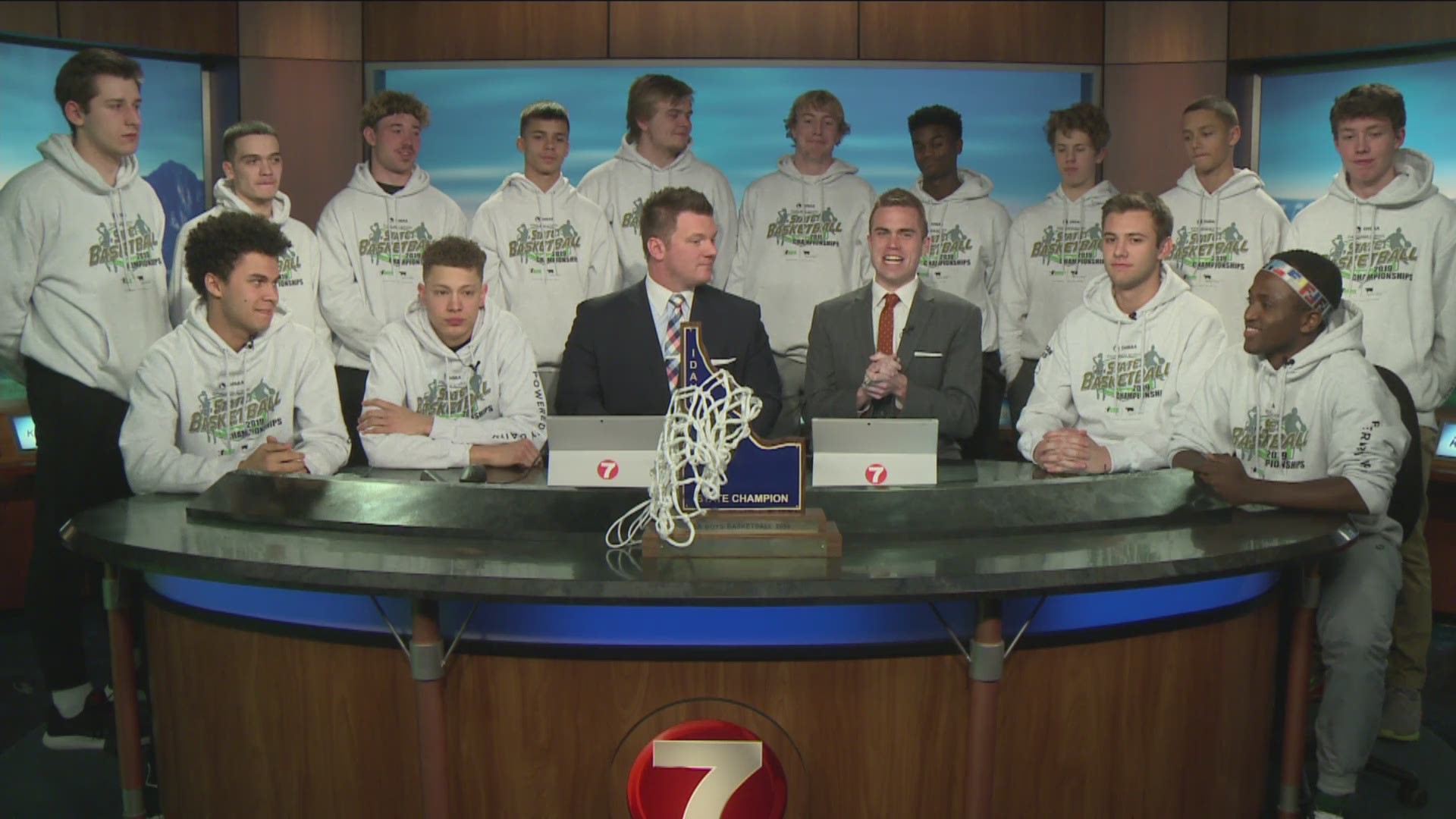 The Borah High School boys basketball team joined Jay Tust and Will Hall in studio after winning the 2019 5A state championship, 62-50 against Madison.