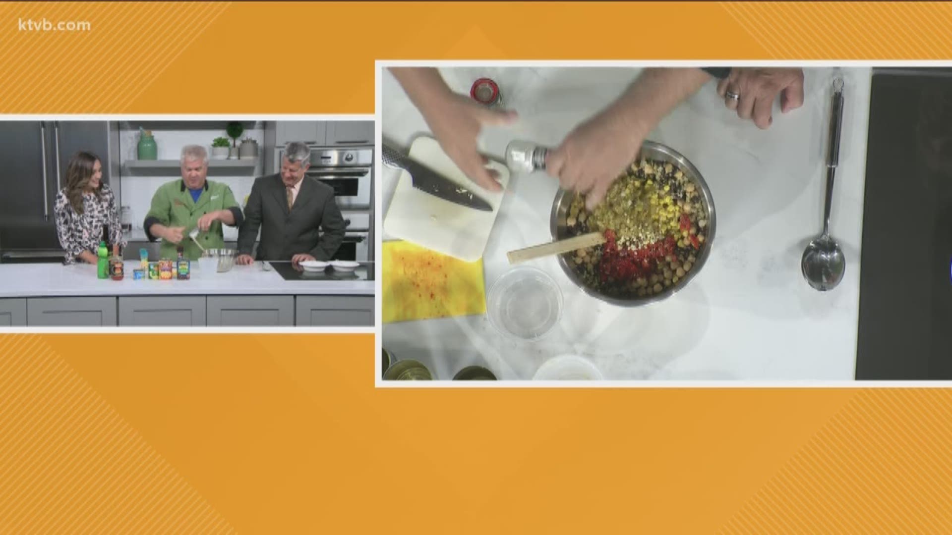 Boise caterer Chef Pat Mac demonstrates his quinoa black bean salad recipe August 18, 2018, on the Saturday Morning News.