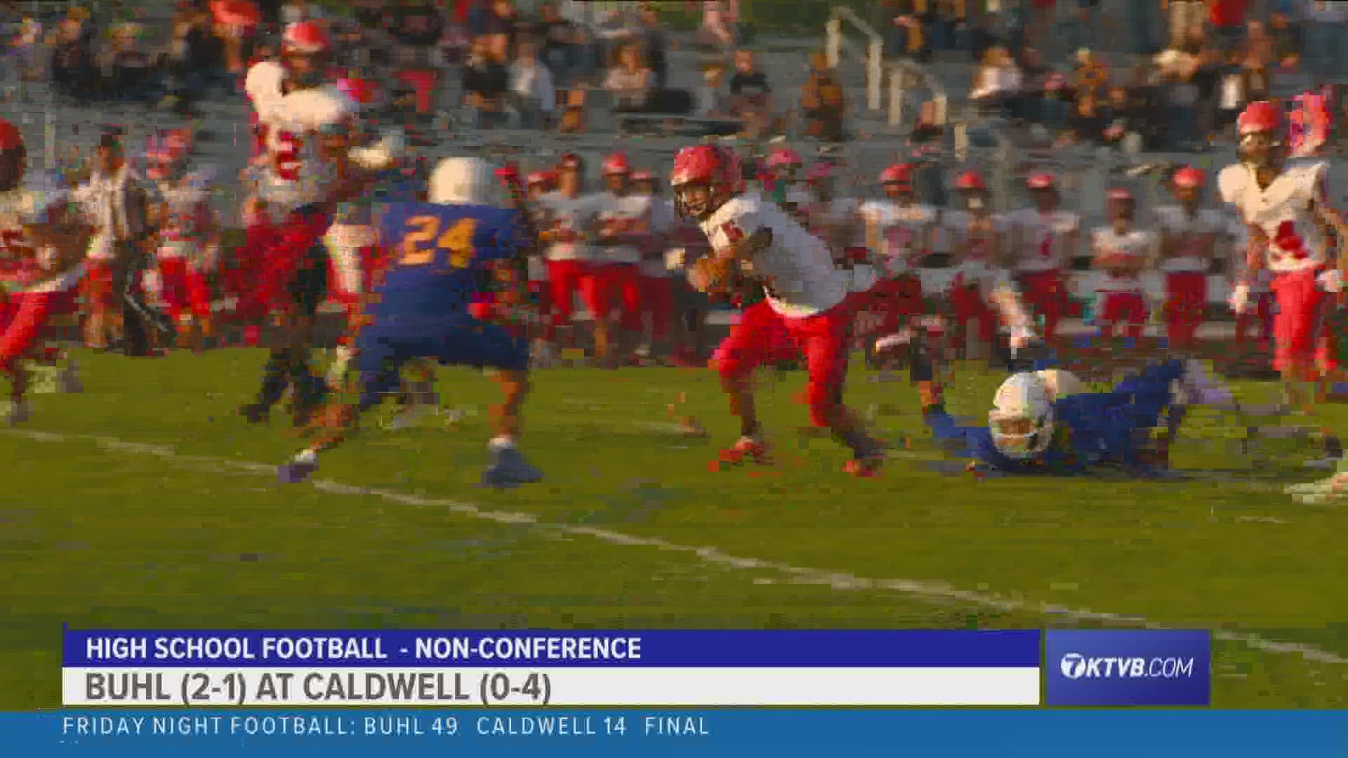 The Buhl Indians moved to 3-1 on the season Friday night, taking down the Caldwell Cougars (0-5) on the road 49-14.